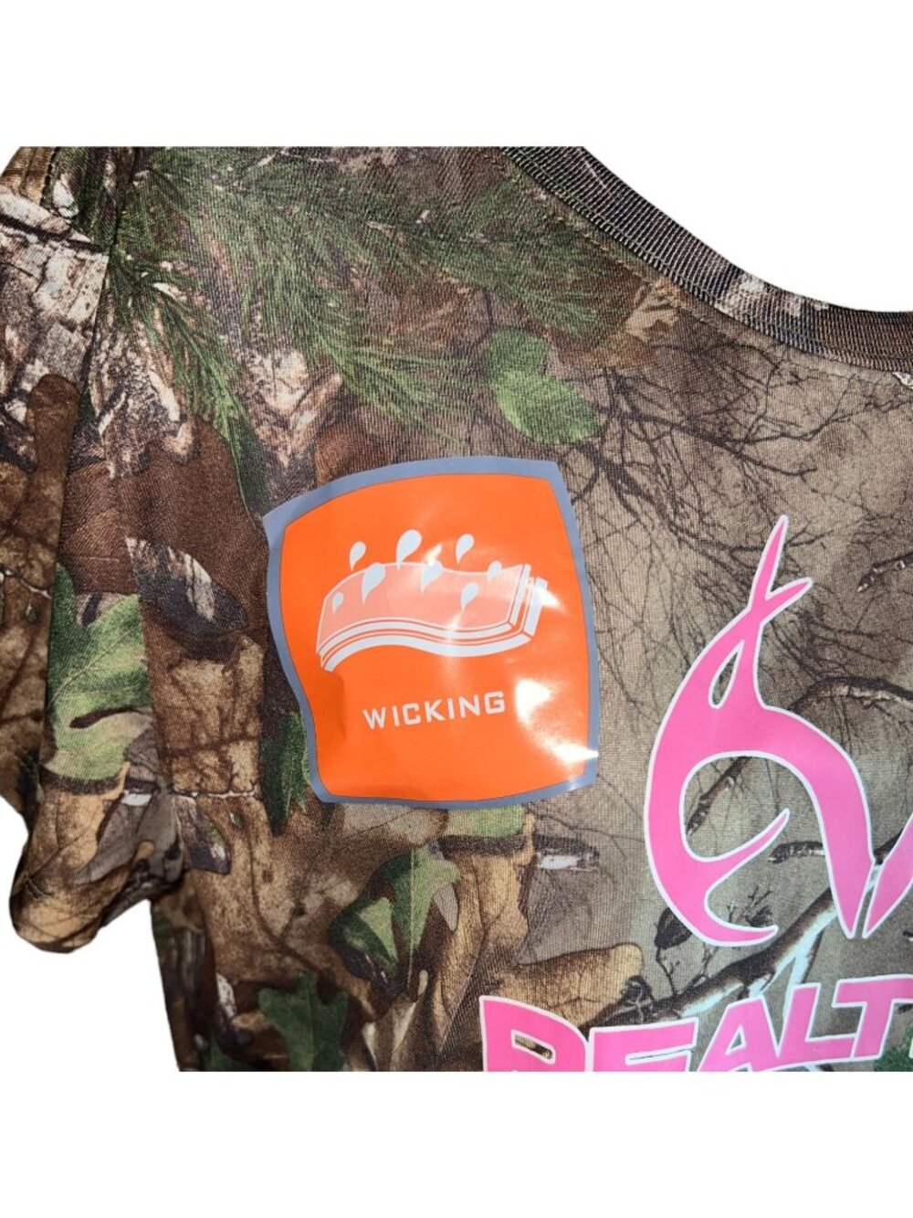 Realtree Womens Camo T-Shirt L/G Pink Logo Polyester Crew Neck Hunting Tee - Picture 8 of 13